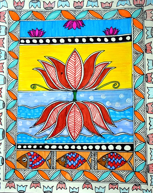Madhubani, Kunst, Malen, Lotus