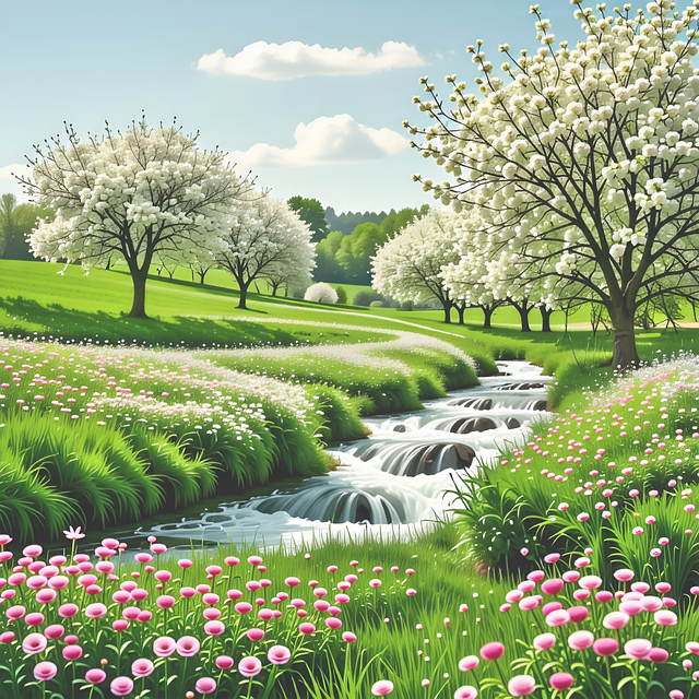 Bloemen Boom, Stroom, Natuur, Tafereel