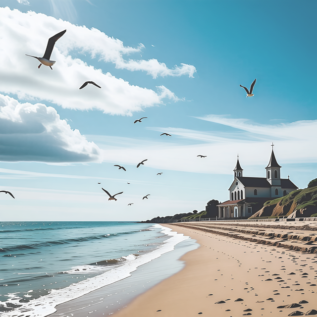 Oceaan, Kerk, Wolk, Seagull, Golven