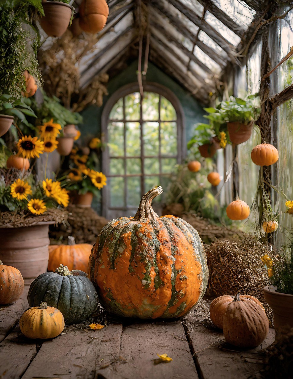 download-ai-generated-pumpkin-sunflower-royalty-free-stock