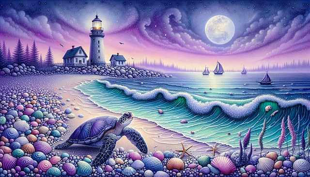Free seaside lighthouse full moon illustration