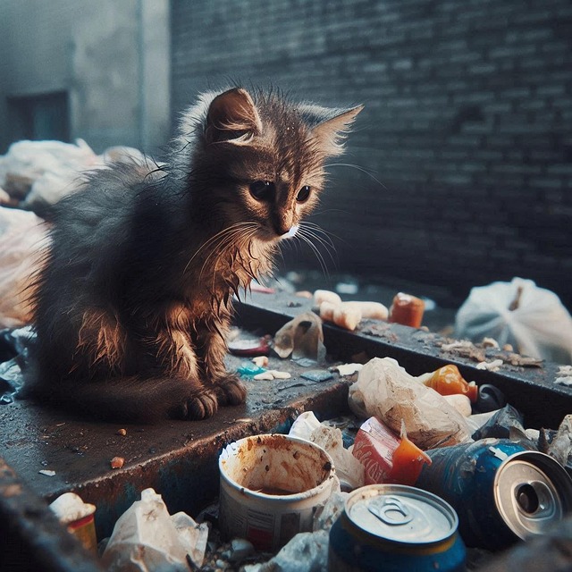 Free ai generated kitten dumpster illustration