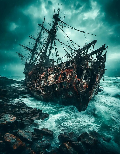 Free ai generated ship stranded illustration