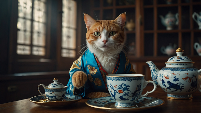 Free ai generated cat tea illustration