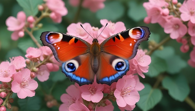 Free peacock butterfly aglais io butterfly on flower illustration
