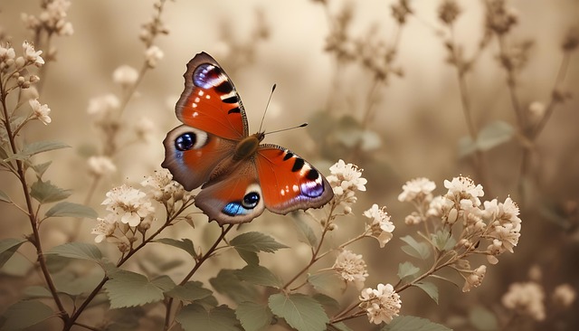 Free peacock butterfly aglais io butterfly on flower illustration