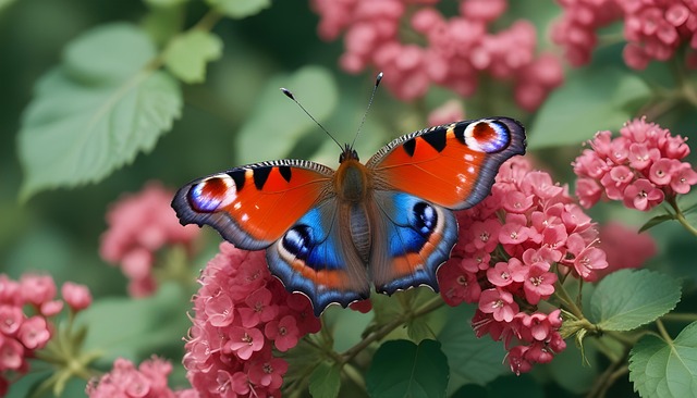 Free peacock butterfly aglais io butterfly on flower illustration