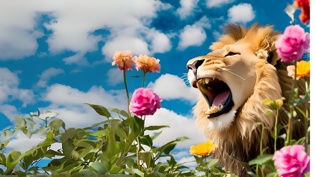 Free ai generated lion flowers illustration