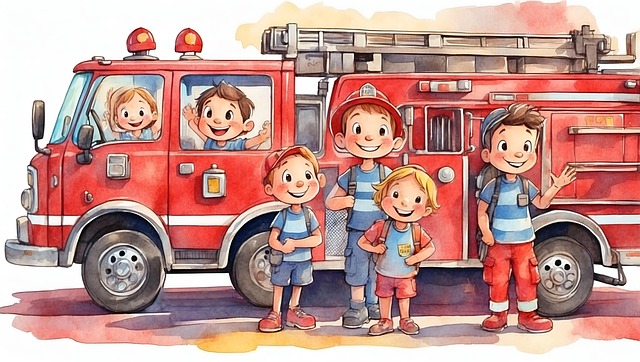 Free ai generated children firefighters illustration