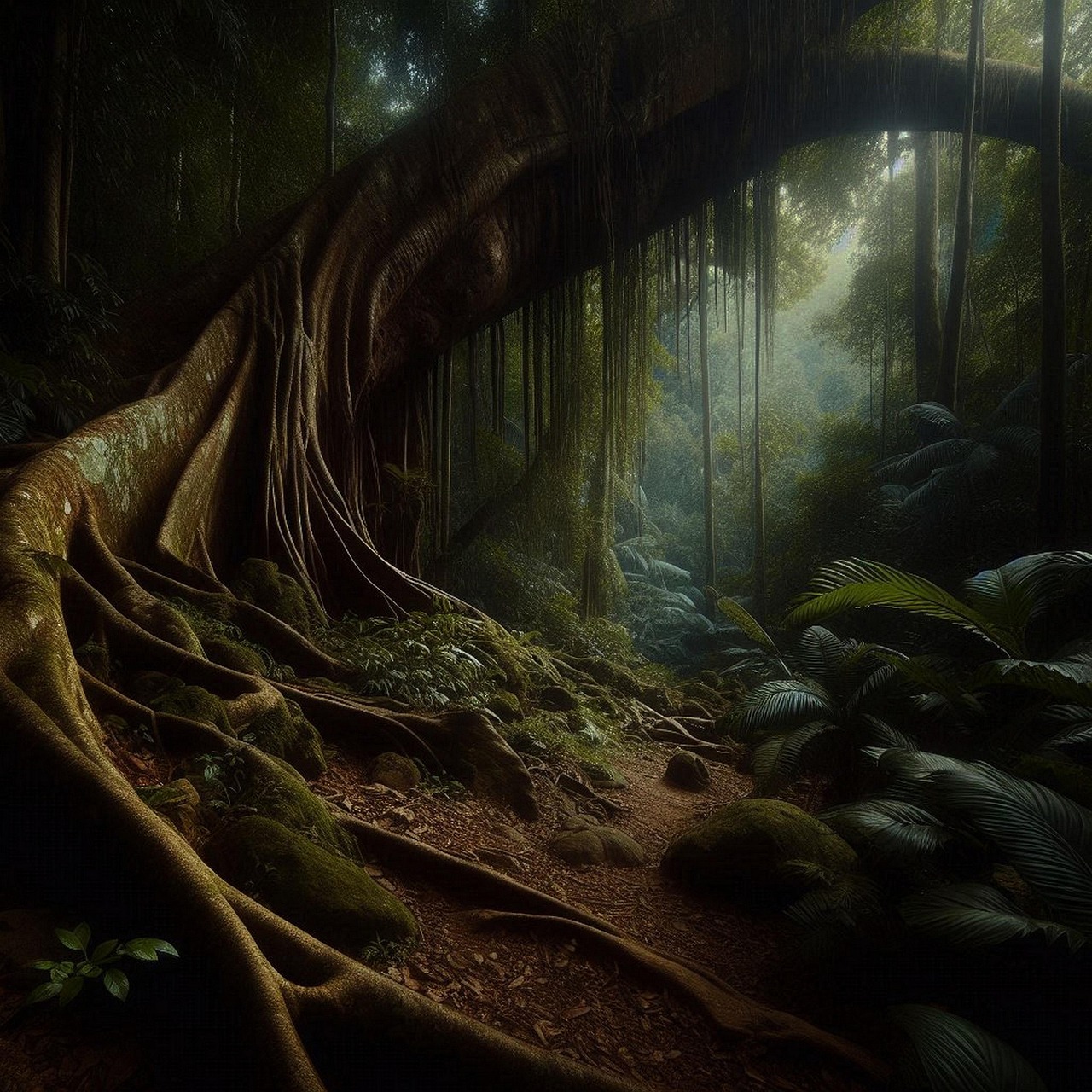 Download free HD stock image of Ai Generated Jungle Free ai generated jungle roots illustration