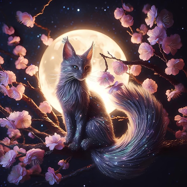 Ai Generiert, Katze, Kirschblüte, Japan