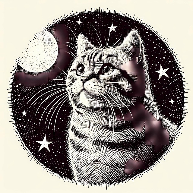 Ai Generiert, Katze, Mond, Sterne, Nacht
