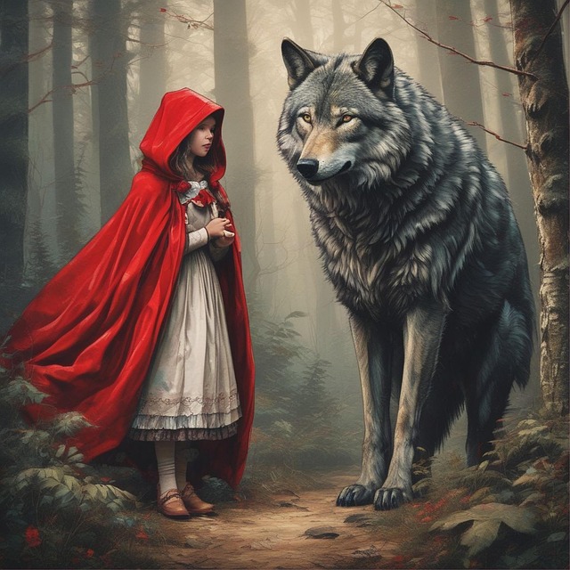 Free ai generated red riding hood wolf illustration