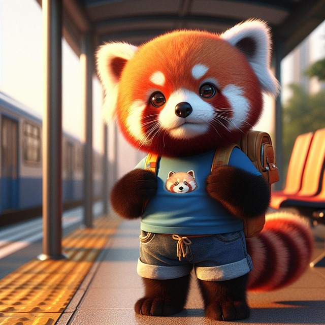Free ai generated panda train station illustration