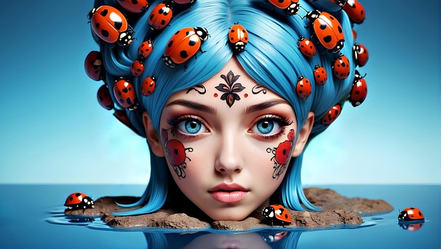 Free ai generated woman ladybugs illustration