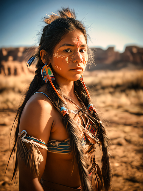Free girl american indian portrait illustration