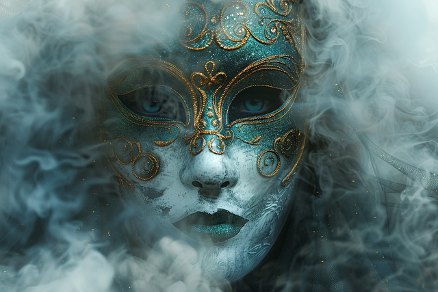 Maske, Blå, Venedig, Karneval, Røg