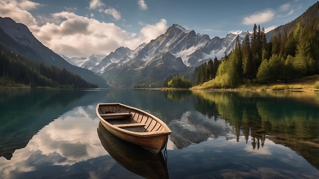 Free lake mountains boat illustration