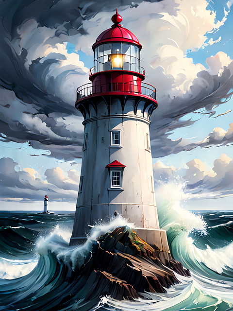Free lighthouse sea storm illustration
