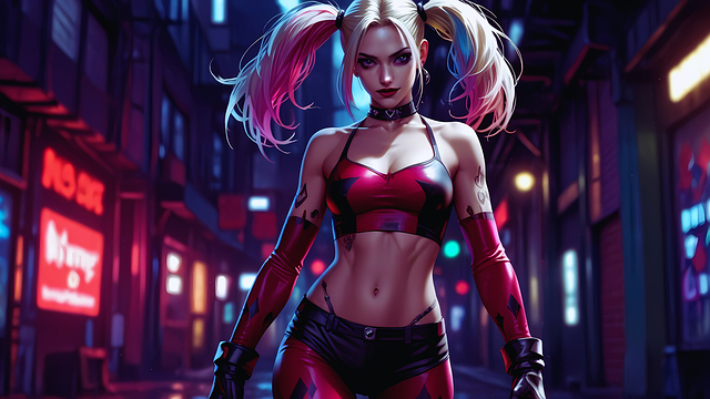Free harlequin cyberpunk woman illustration