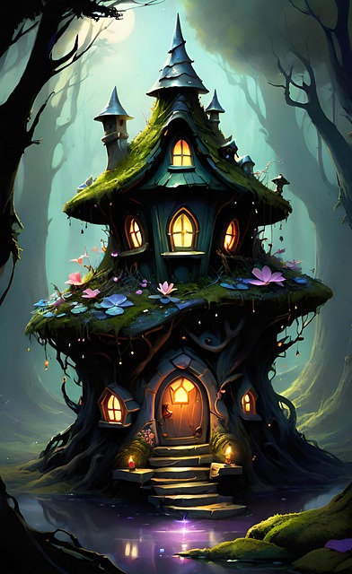 Free fairy house cozy moss illustration
