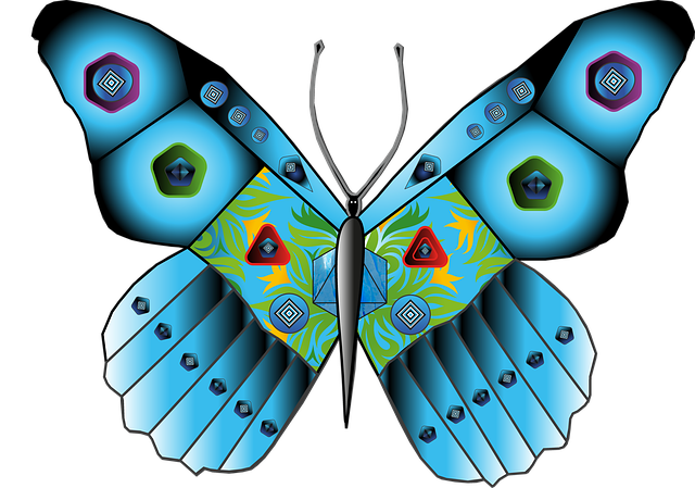 Schmetterling, Oktaeder, Zeit, Hellblau