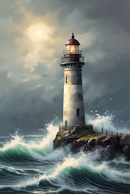 Free ai generated lighthouse sea illustration