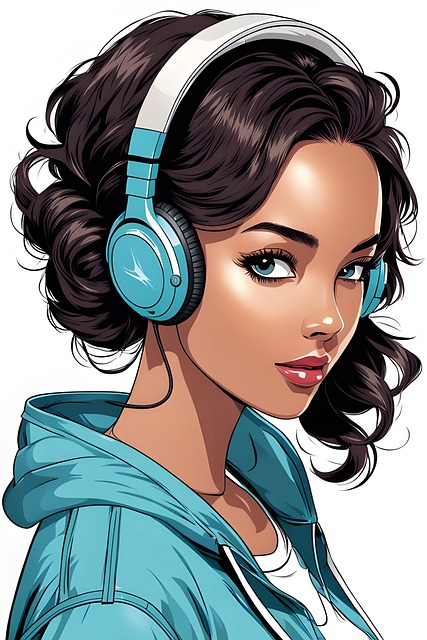 Free ai generated girl headphones illustration