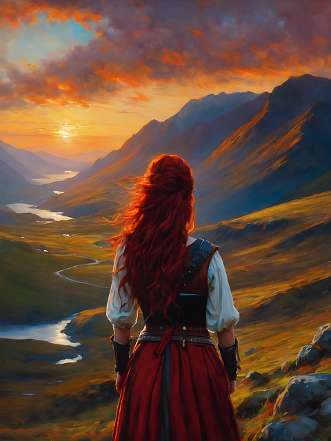 Free ai generated woman highland illustration
