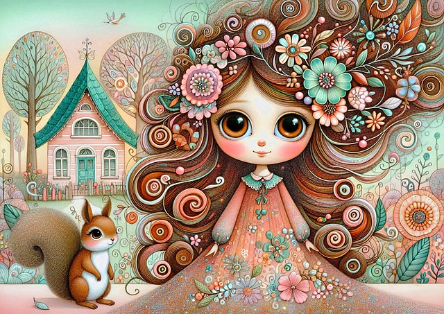 Free whimsical young girl expressive eyes illustration