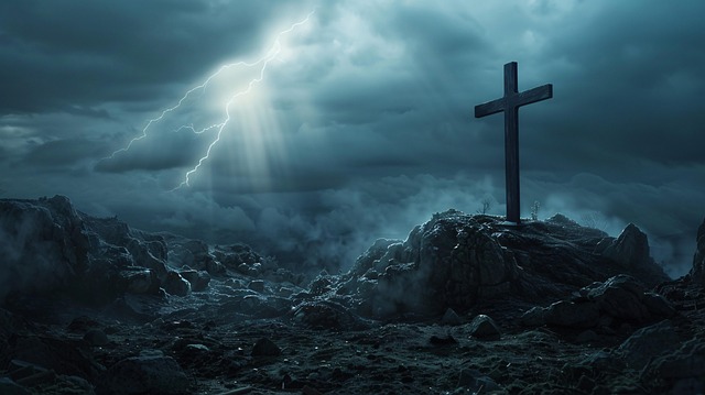 Free cross stormy sky landscape illustration