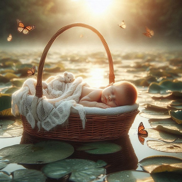 Free infant wicker basket pond illustration