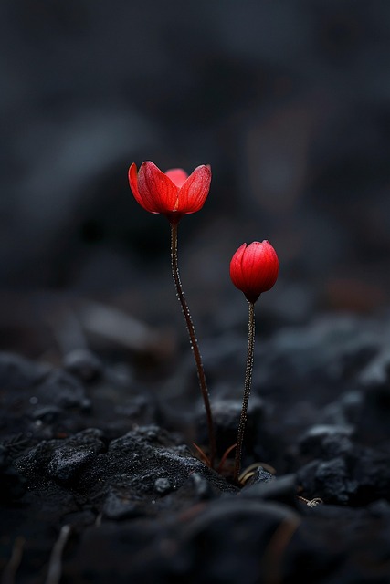 Blomster, Tulipaner, Rød, Lava, Svart