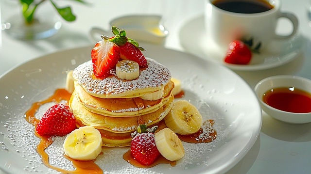 Clătite, Briose, Căpșune, Banane, Sirop