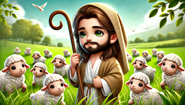 Free ai generated christ shepherd flock protector illustration