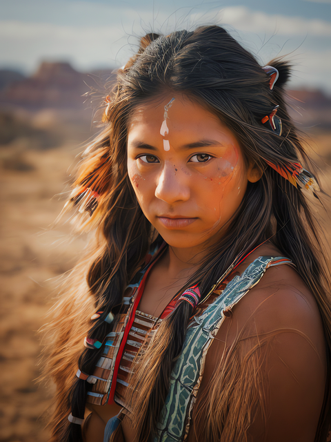 Free girl american indian portrait illustration