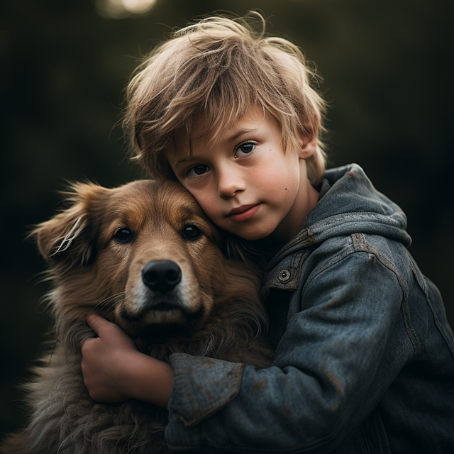 Junge, Hund, Kind, Freundschaft, Liebe