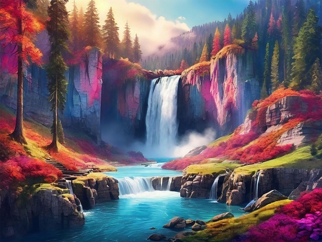 Download free HD stock image of Waterfall Landscape Free waterfall landscape stream illustration