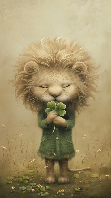 Free lion lucky clover background image illustration