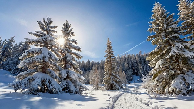 Free winter wonderland pristine snow snow-covered trees illustration