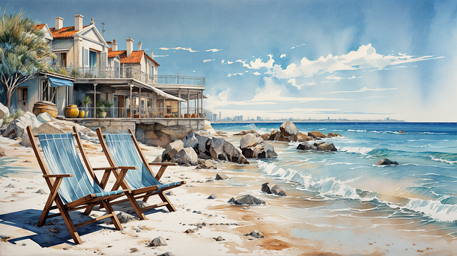 Free ai generated seaside chairs illustration