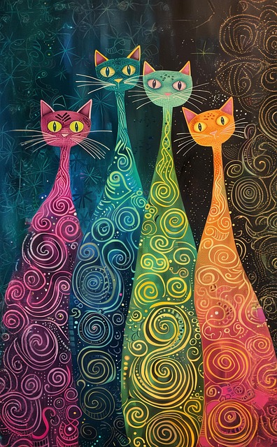 Free cats colorful whimsical illustration