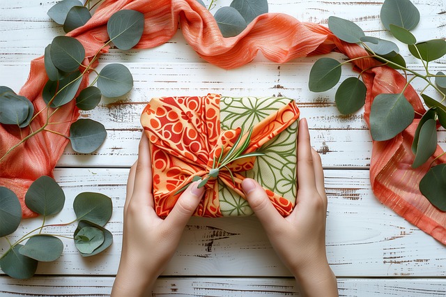 Free gift wrapping hands orange scarf illustration
