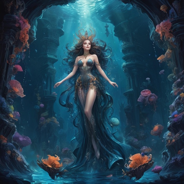 Free mermaid deep sea abyss illustration