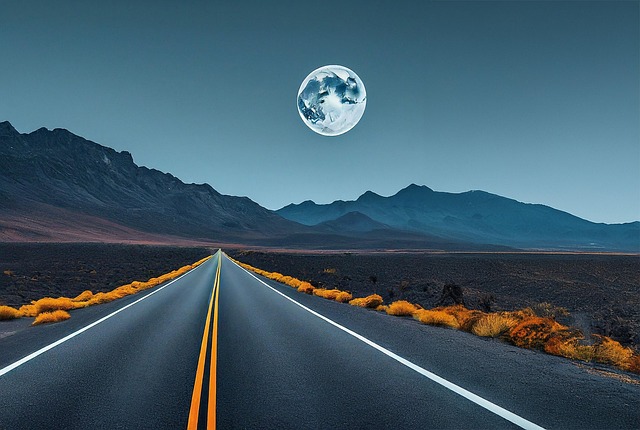 Free road mountains moon illustration