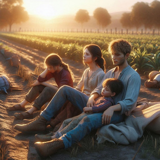 Download free HD stock image of Family Field Work Free family field work exhaustion illustration