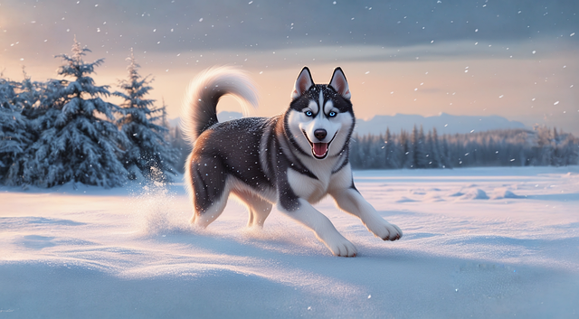 Siberian Husky, Heiser, Schnee, Hund