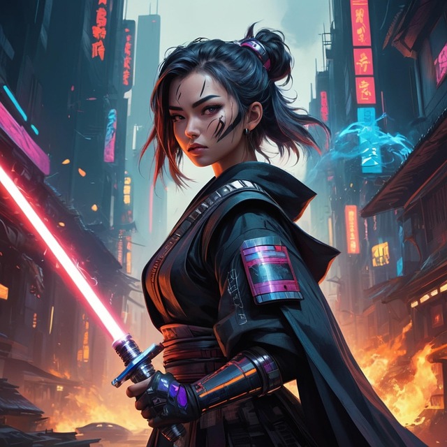 Free girl futuristic city cyber illustration