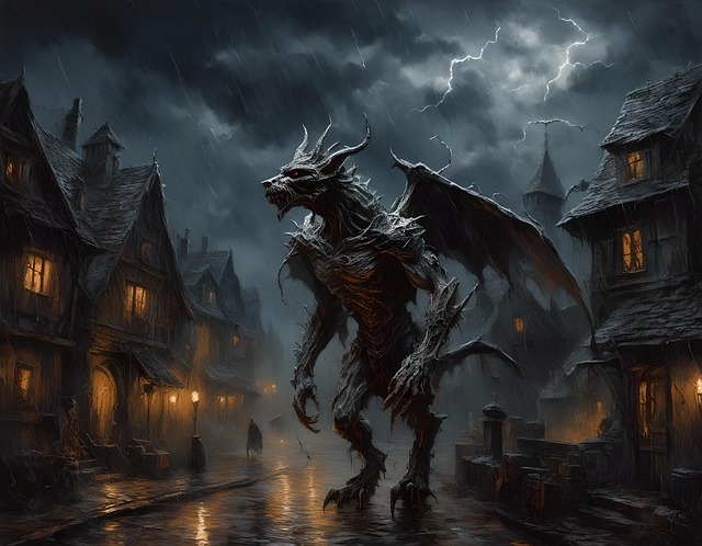 Free gargoyle street houses illustration