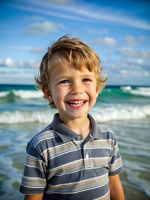 Free ai generated boy beach illustration